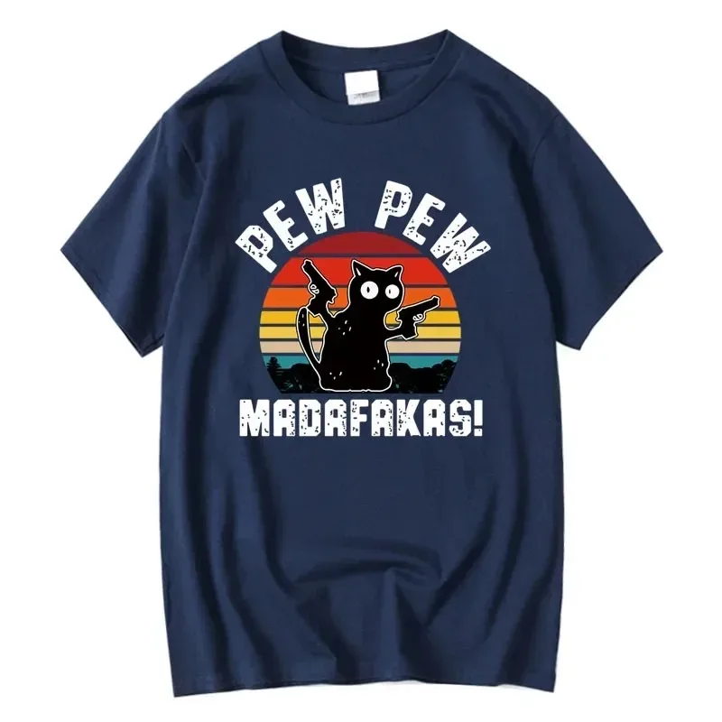 2025 عادية الرجال عالية الجودة تي شيرت القطن كول ومثيرة للاهتمام القط تي شيرت مطبوع عادية س الرقبة فضفاض العصرية الرجال الزي