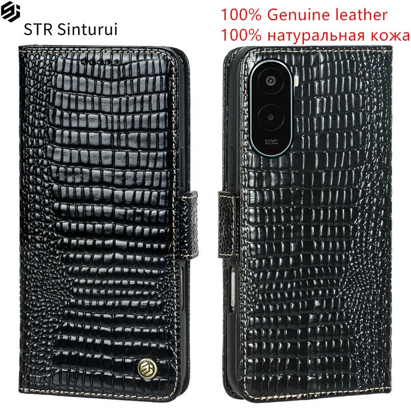 

STR Genuine lizard grain leather card Slot Wallet Cover For Xiaomi Poco M6 Pro M7 Plus 5G 4G Flip Fall prevention phone Case