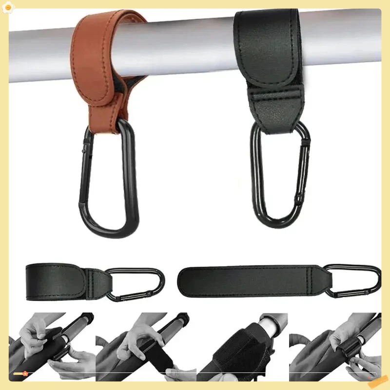 2 pçs ganchos de carrinho de bebê de couro gancho de carrinho de bebê pu ajustável gancho organizador saco de fraldas cabide crianças acessórios de viagem