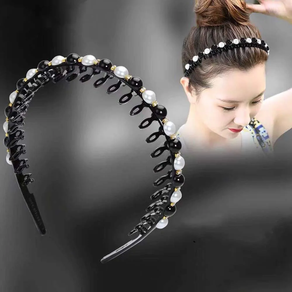 Temperament Simple Rhinestone Women Korean Toothed Wash Face Hair Hoop Pearl Headband Hair Accessories Hair Band