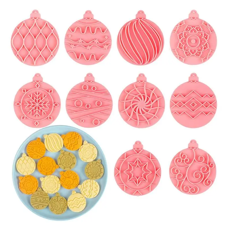 Christmas Cookie Cutter Embossing Mold Ball-shaped Cookie Stamp Press 3D Raised Design Cookies 10PCS Press And Carve Mold With