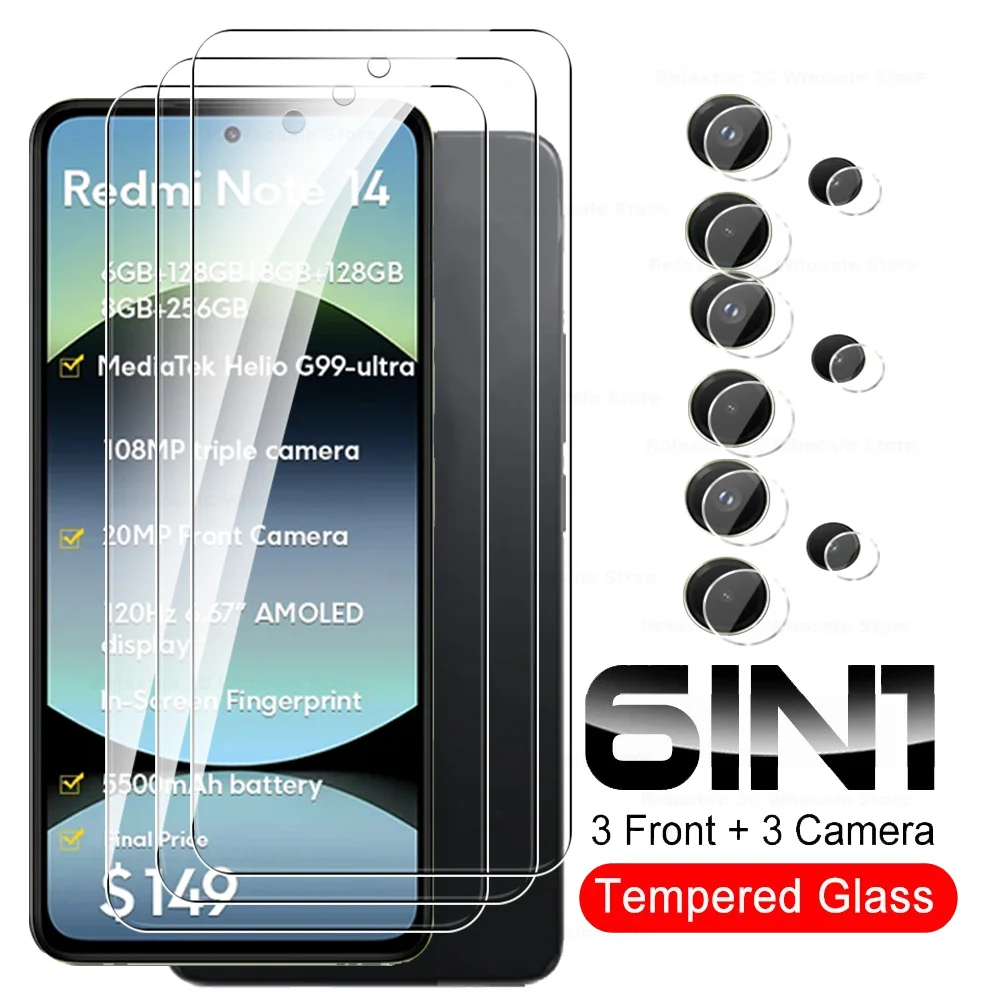 Redmy Note 14 5G Glass 6In1 Tempered Glass Screen Protector For Xiaomi Redmi Note 14 Lens Protective Glass Readmi Note14 Not14