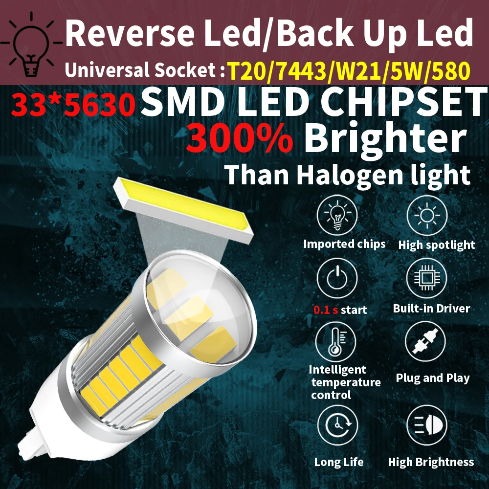 2 Stuks T20 W21/5W 7443 W 21W 580 7440 Led Remlamp Achterlicht Canbus Geen Hyper Flitsstop Diode Lamp 12V Voor Ford Ranger 2011 ~ 2024