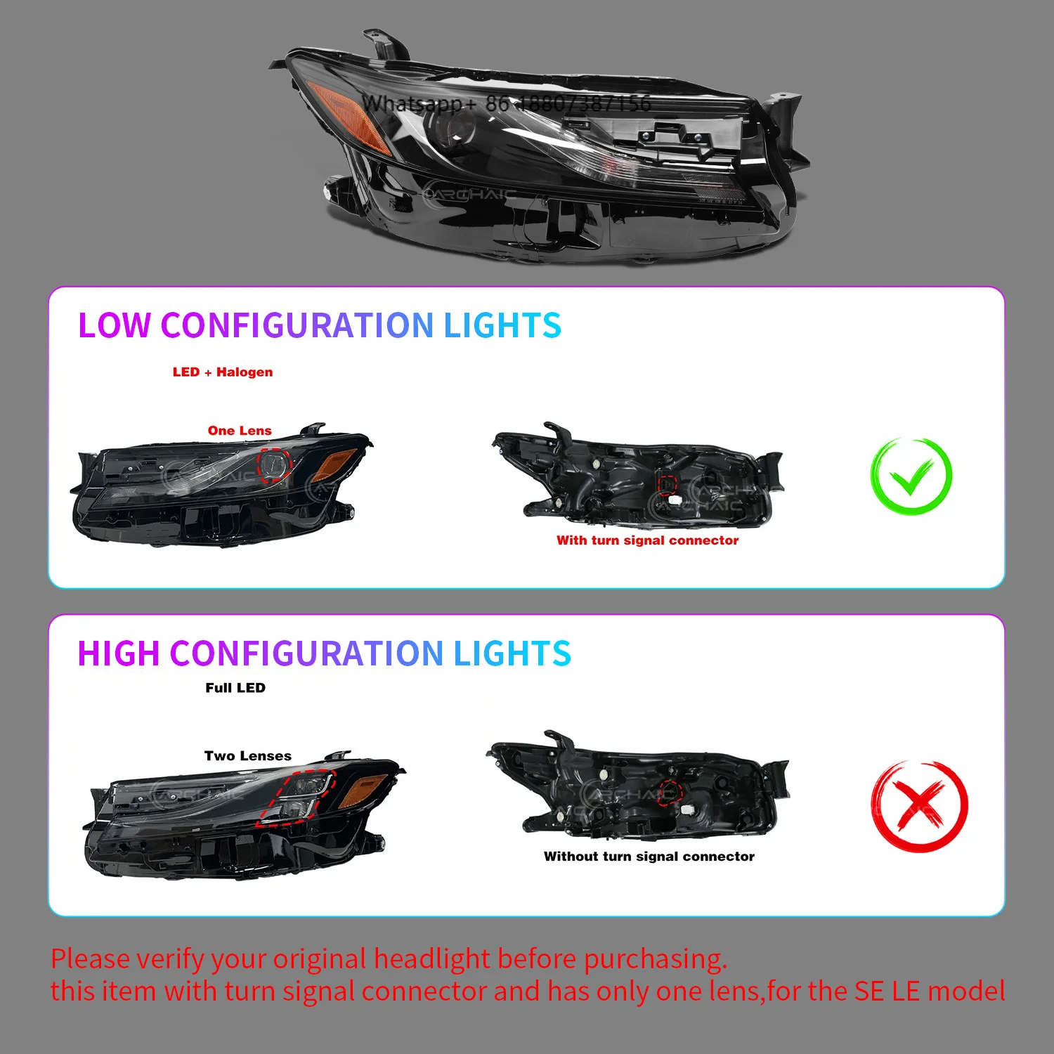 

Оригинальный стиль (версия для США) для фар 2025 LE SE, 6000K LED+галоген, последовательный поворотник, Plug & Play