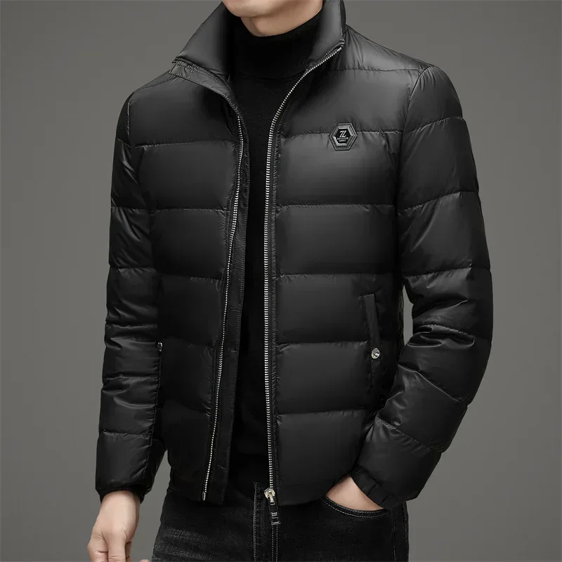 Stand collar down jacket men's winter jacket new thin short white duck down men's coat clothing