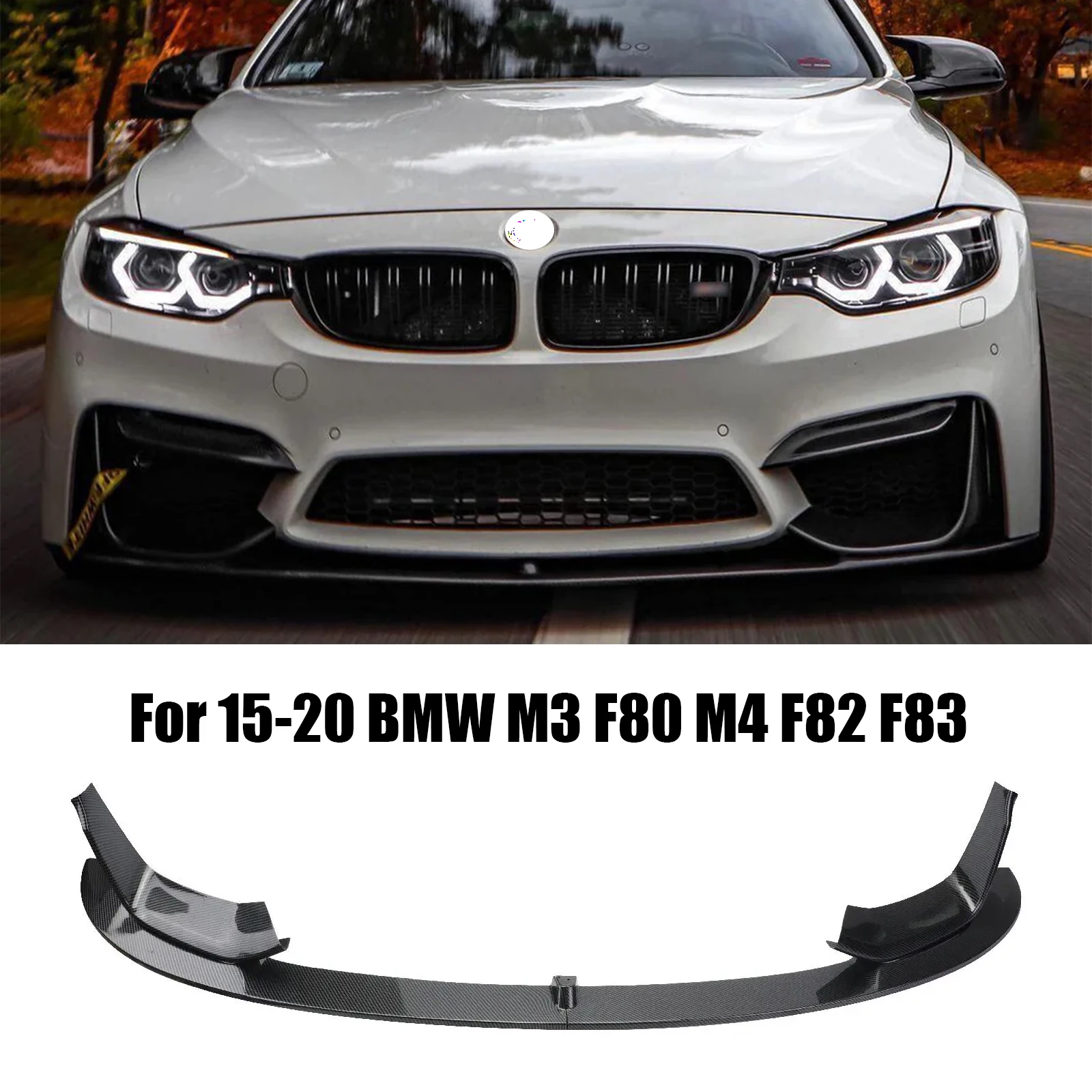 4 PCS MP Style Car Front Bumper Lip Splitter+Side Splitter Corner For BMW M3 F80 M4 F82 F83 2015-2020 Carbon Fiber Glossy Black