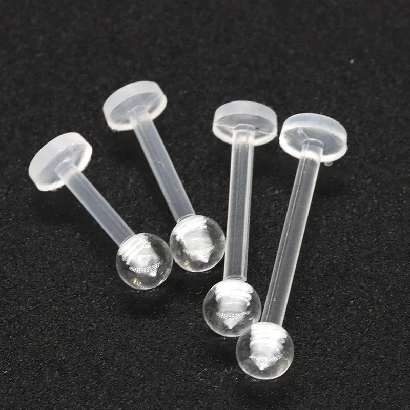 100/40pcs Clear Acrylic Lip Stud Piercing Labret Ring Bioflex Ear Cartilage Earring Bar Tragus Helix Retainer Flexible Jewelry