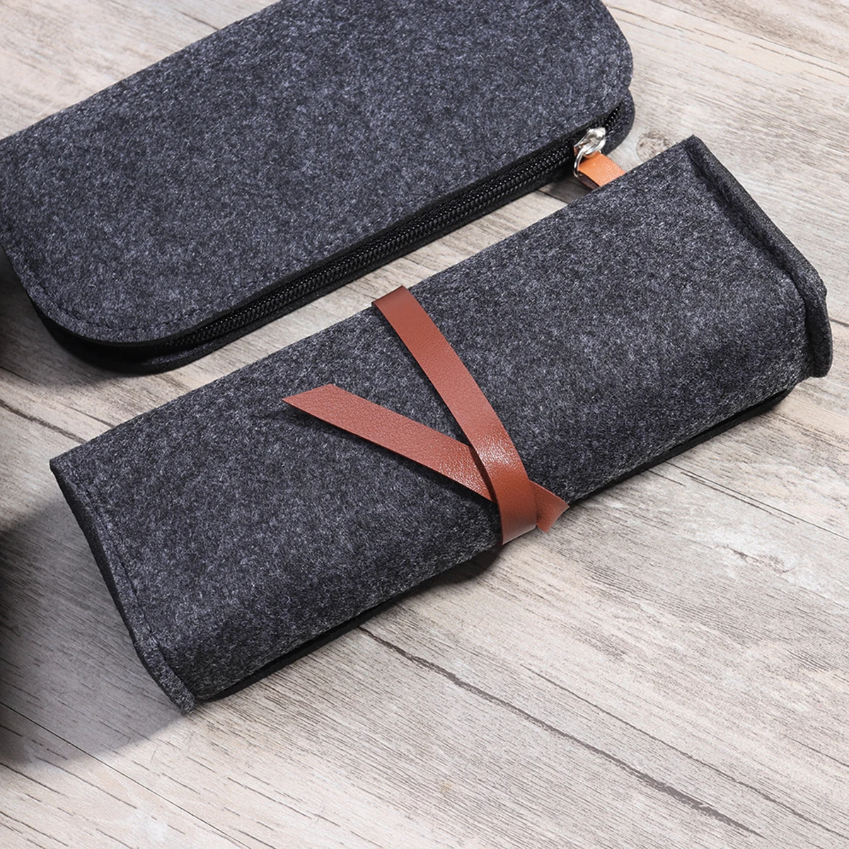 

3 pcs Set Pencil Case Felt Stationery Organizer Pen Storage Bag For Pouch Makeup Coins Cellphone Dark Grey