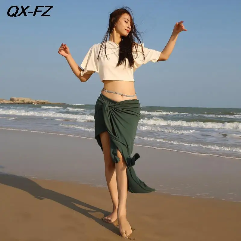 حار مبيعات النساء الرقص الشرقي مثير أعلى وتنورة انقسام الكورية الرقص زي مجموعة الكبار أنيقة الرقص الشرقي ممارسة التدريب البدلة #6