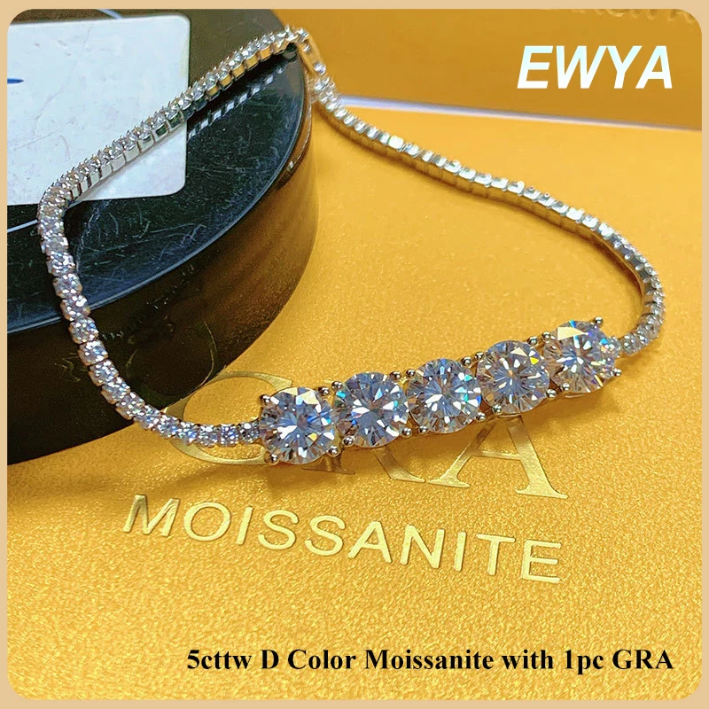 

EWYA Pink Blue Green Moissanite Diamond Link Bracelet 6.5mm 5cttw for Woman 925 Silver Plated 18K Adjustable Chain Bracelets