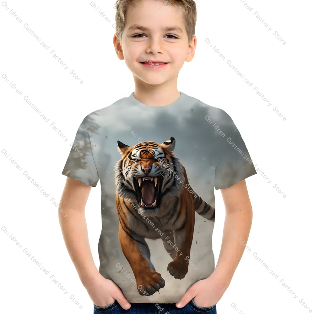 Tiger 3D Printed Kids Clothing Casual Animal Children\'s T Shirt O Neck Boys T-shirts Summer Short Sleeve 2 to 8 Years Child Tops