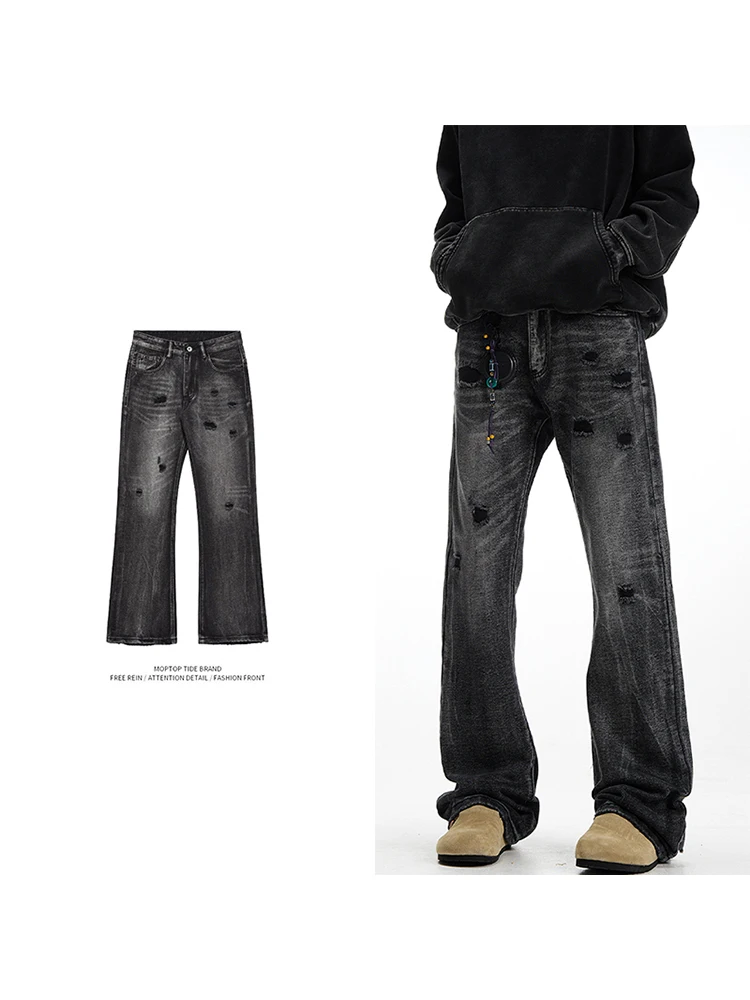 

Waed Bla ey American Sle Jeans Straight Leg Slim Fit Long Pants Autumn Hole Punching Casual Cotton Youth Trend