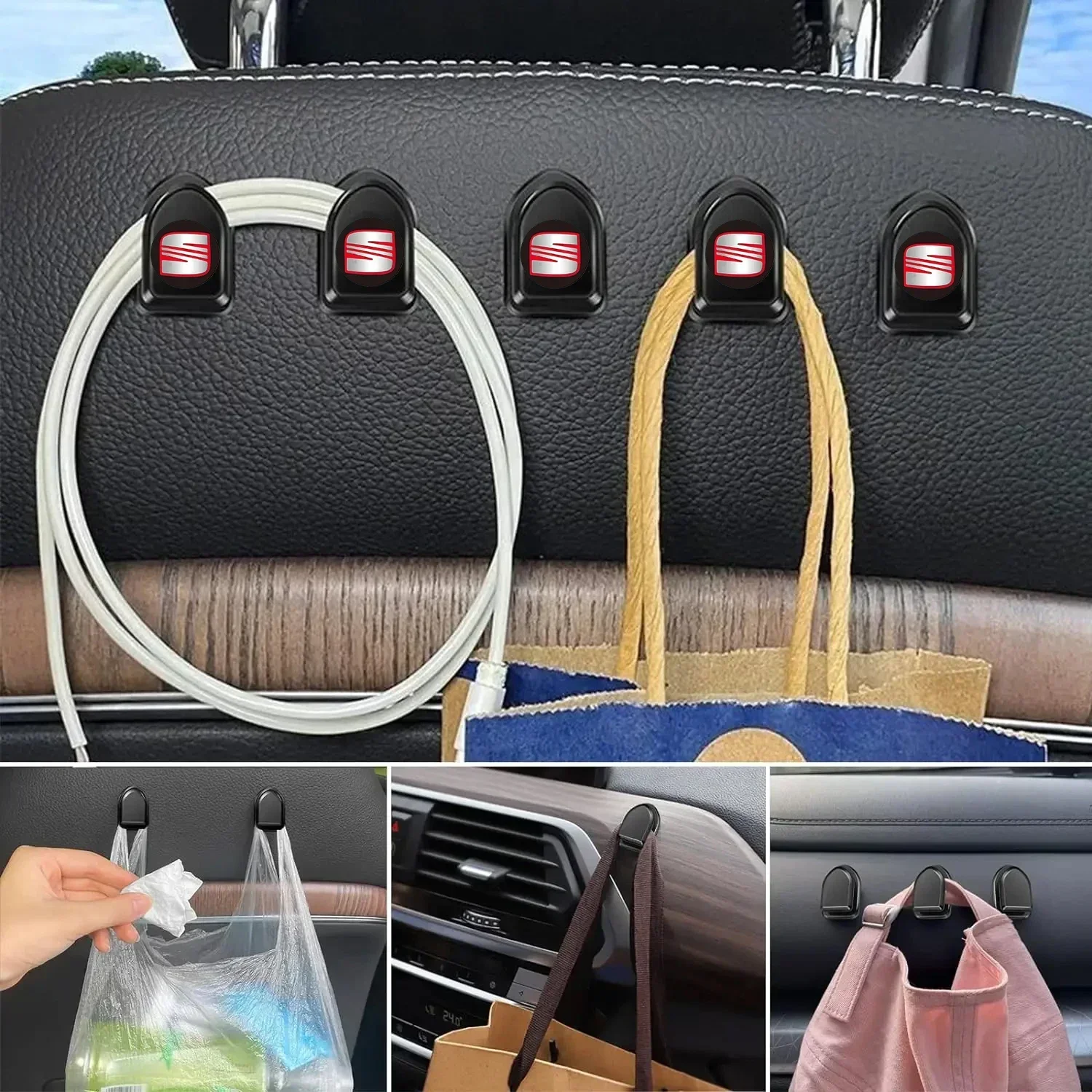 Car Self Adhesive Hook Hanger Bag Purse Organizer Holder For SEAT Leon 5F Ibiza 5 6 MII Altea Toledo 3 Cordoba Alhambra