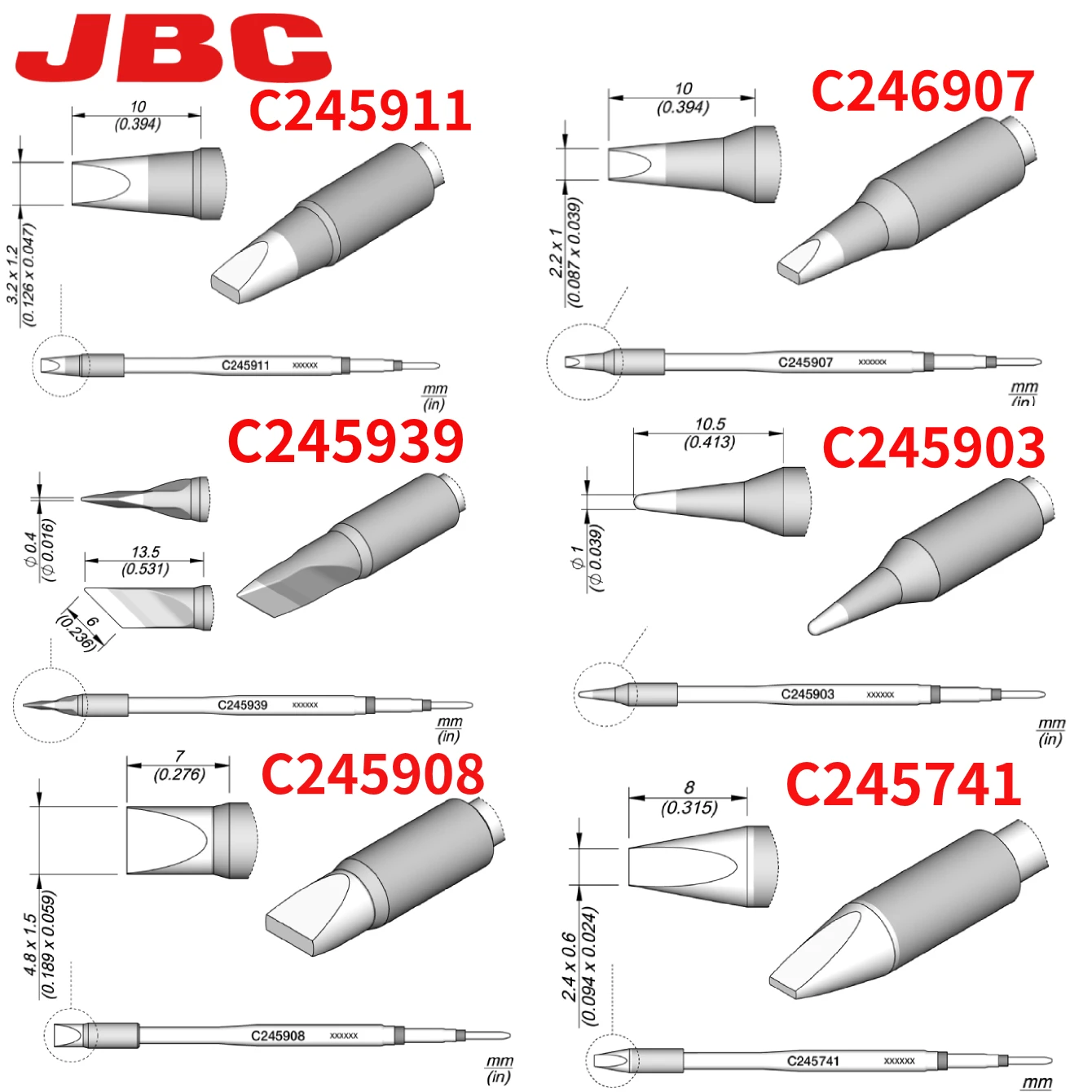 C245 Series Soldering Iron Tips JBC 100% Original C245911/741/908/907 Soldering Iron Repair PCB IC Tools Universal T245 Handle