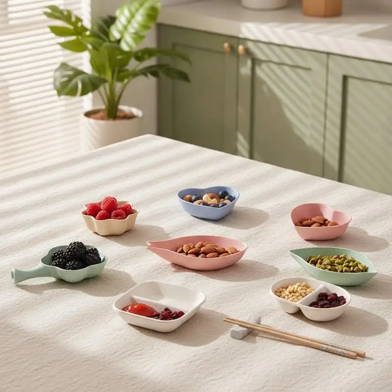 3/6PCS Household Kitchen Dipping Snack Dish Multiple Cute Shape Seasoning Dish Snack Dish Wheat Straw Small Plate Tableware