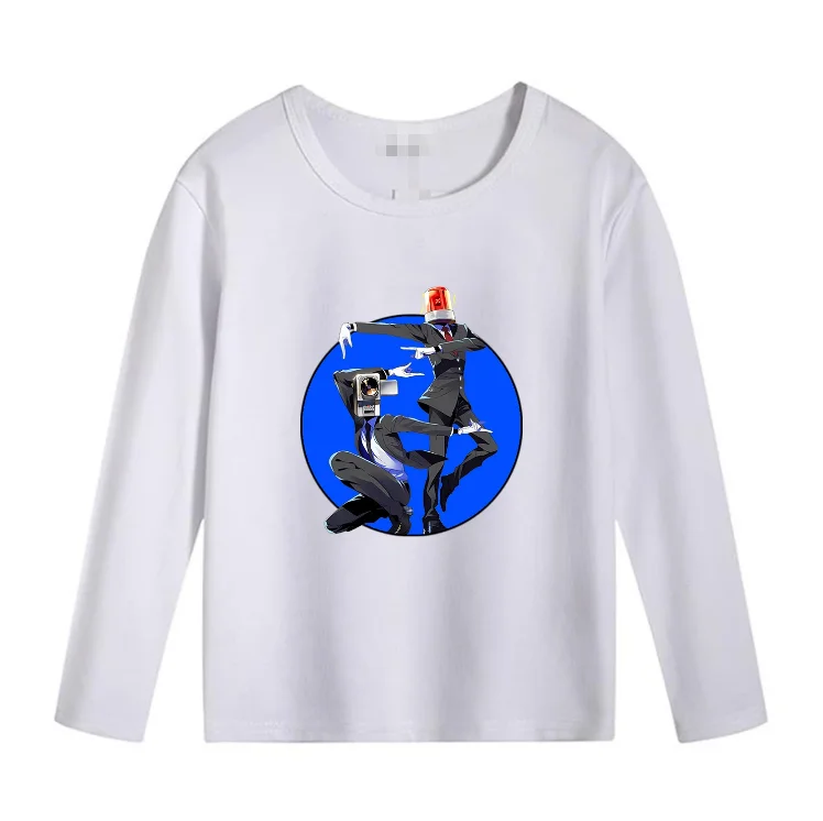 Cute Tv Man From Skibidi Toilet Children's Long Sleeve T-shirt Top Anime Black White Casual  Clothes T-shirt