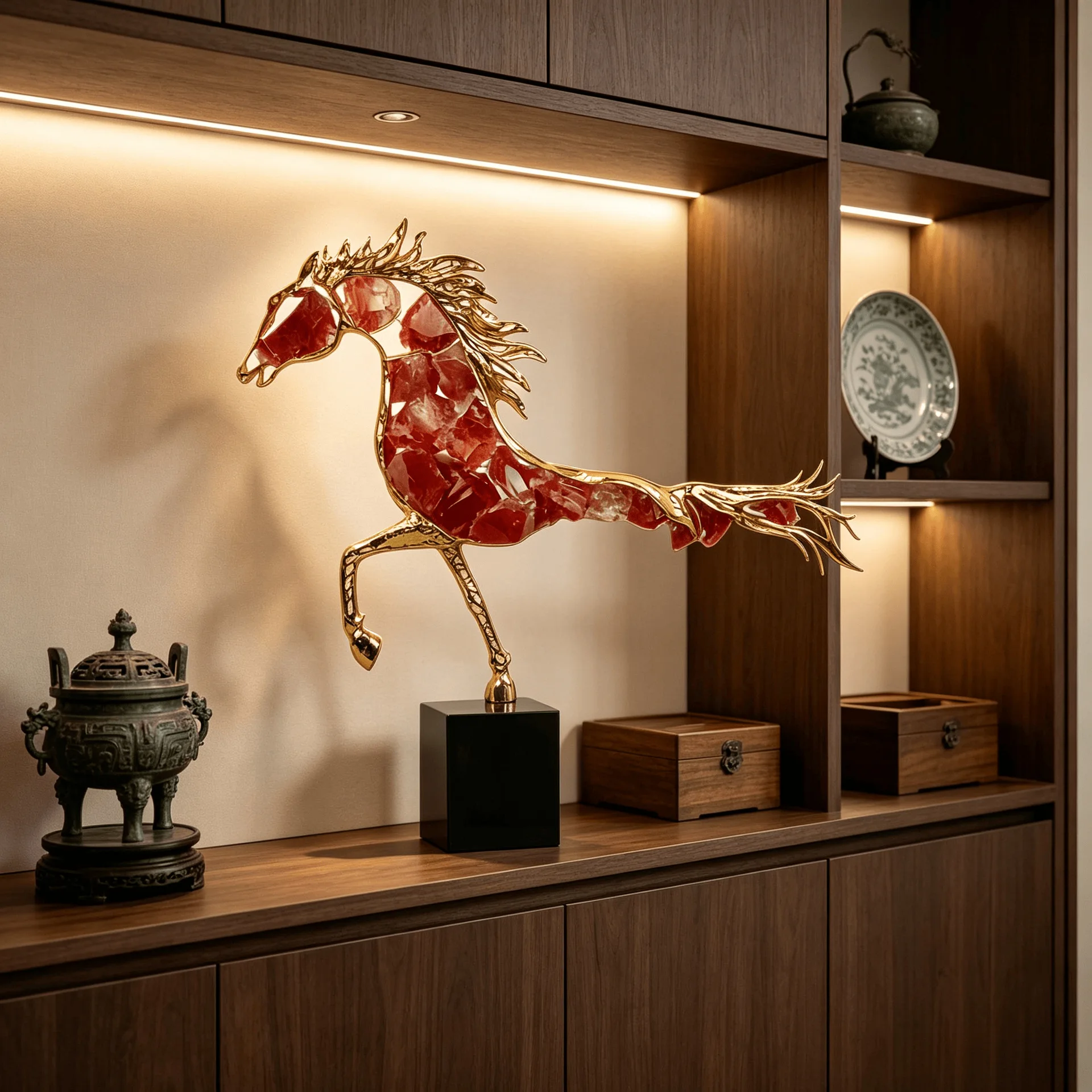 Modern Light Luxury Creative Hollow Horse Crystal Handicrafts Ornament Office Living Room Entrance Home Handicrafts