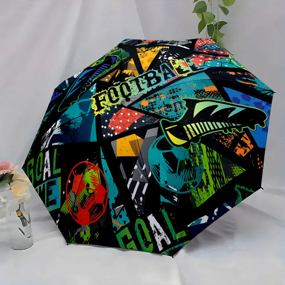 1PC Football-themed colorful umbrella design Print 8 Iron Ribs Folding Umbrella Auto-Open Fashion Sunshade