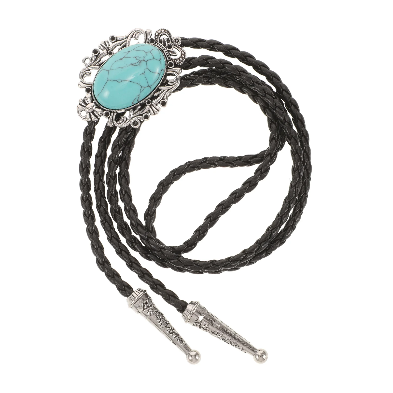 

Adjustable Turquoise Tie Necklace Western Agate Pendant Men Women PU Cord Stylish Necktie For Formal Wear Accessories