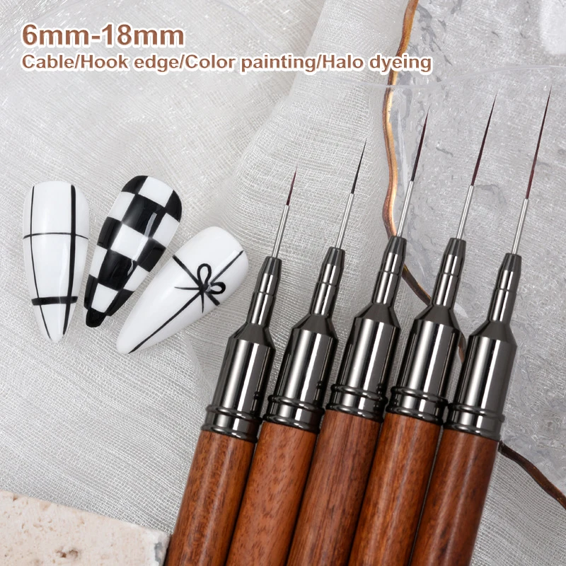 

1 Pcs 6/9/12/15/18mm Nail Art Liner Brushes Set Elongated Striping Drawing Professional