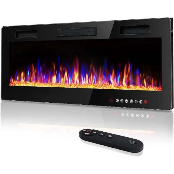 Vitesse 50 inch Ultra-Thin Electric Fireplace in-Wall Recessed and Wall Mounted Linear Fireplace Heater with Multicolor Flame