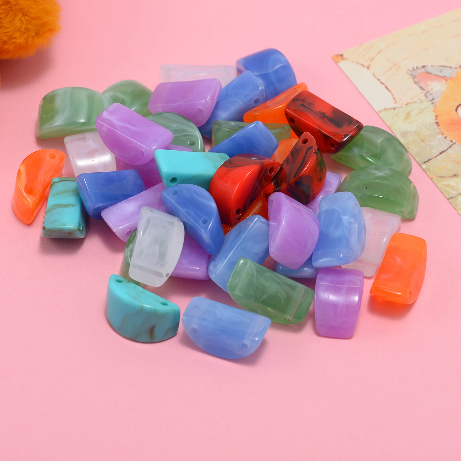 10PCS 14x26mm Acrylic Two Tone Tree Stump Shape Beads Irregular Cloud Swirled Loose DIY Bracelet Necklace Jewelry Accessories