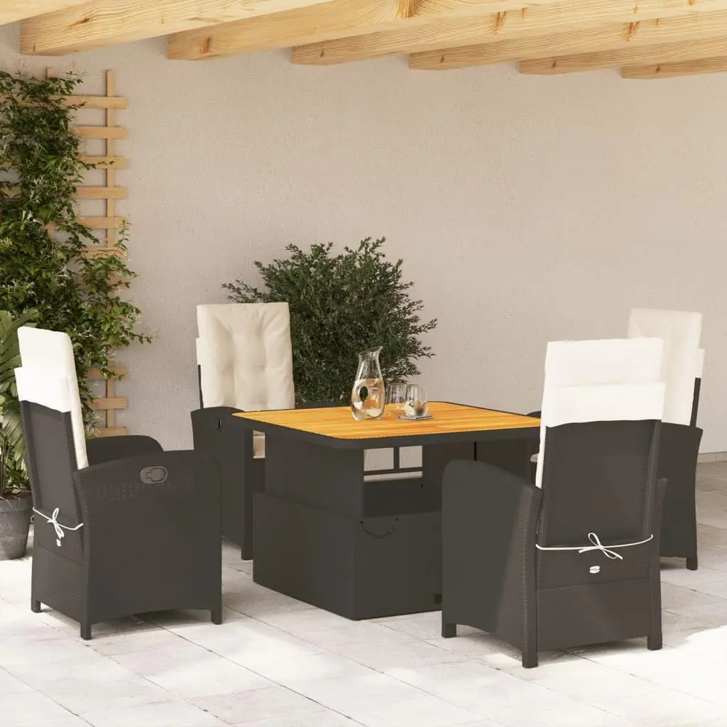 5-Piece Outdoor Dining Set with Cushions Black Poly Rattan Patio & Garden Furniture Poolside Lounge Set, Customized