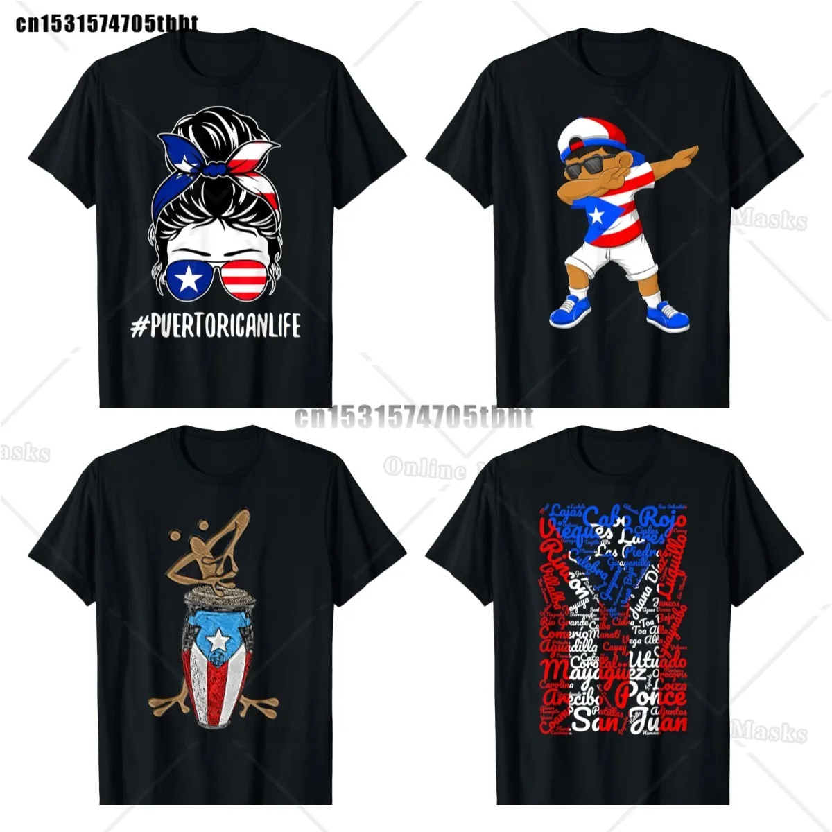 Top Punk Street Apparel Women Men Puerto Rican Life Messy Bun Hair Puerto Rico Flag T-Shirt Unisex Short Sleeve Casual Wear