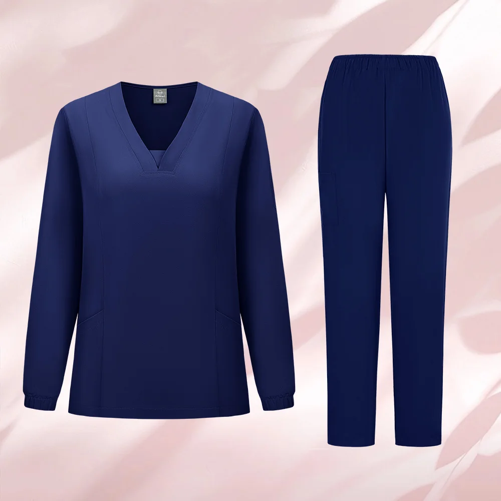 Ensemble de gommage médical à manches longues, uniforme de gommage d'hôpital 7 couleurs, uniformes chirurgicaux, vêtements de travail pour Salon de beauté clinique, Spa, haut et pantalon