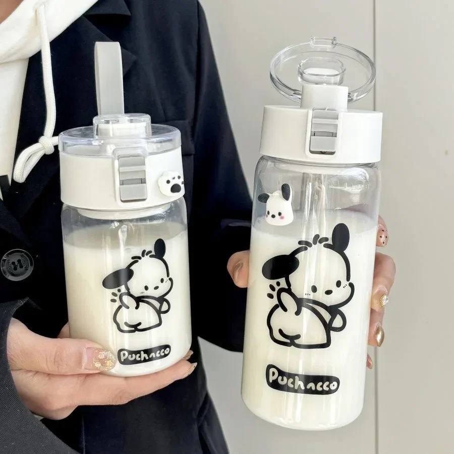 Sanrio Pochacco Plastic Cup Portable Tea Separator 350/550ml Straw Cup Niche High-end Simple Kawaii Water Cup