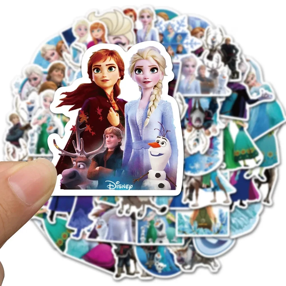 Diseny-pegatinas de Frozen Elsa para niños, calcomanía impermeable de princesa, grafiti, cuaderno de coche, pegatina de PVC, 10/30/50 piezas