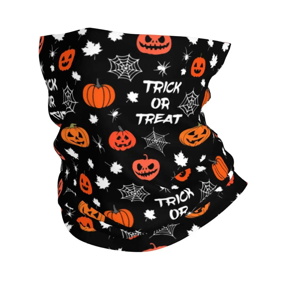 

Custom Halloween Pumpkin Ghost Cats Neck Gaiter Women Men UV Face Shield Winter Bandana Scarf for Ski