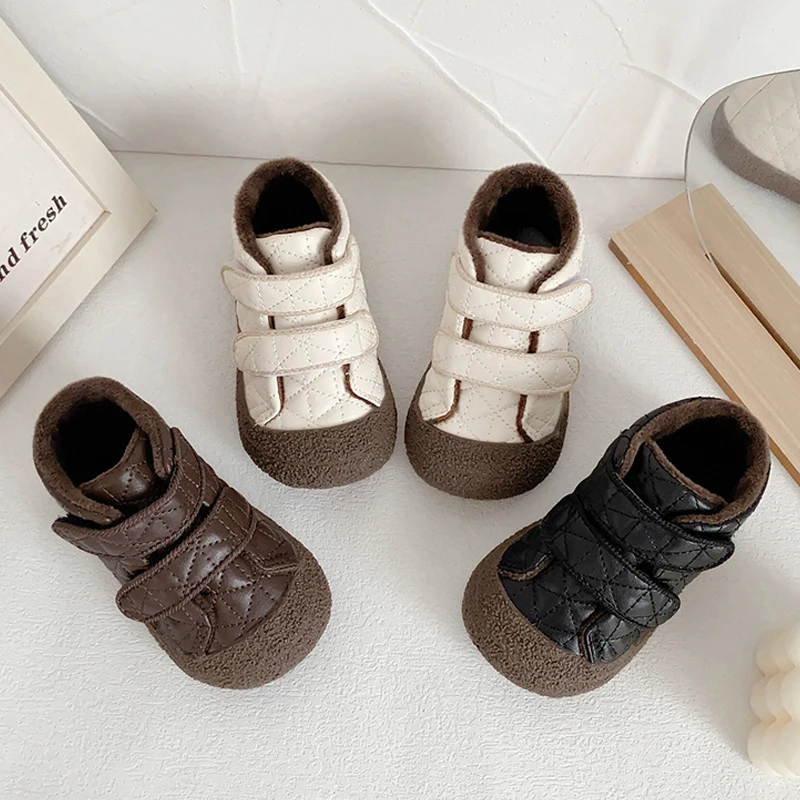 

Toddler Baby Warm Plush Boots Boy Casual Slip-on Furry High Top Sneakers Infant Girl Outdoor Soft Sole Ankle Height Cotton Shoes