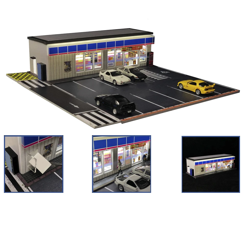 G FANS 1:64 Car Garage Diorama Model With LED Lights Parking Lots City DIY Model Sets Miniature Models Can Be Combined the City