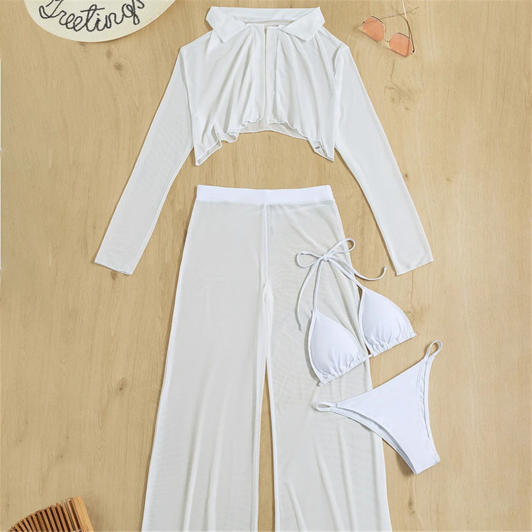 Langärmelige Hose, Neckholder-Bikini mit hohem Beinausschnitt, Damen-Badeanzug, Damen-Bademode, vierteiliges Bikini-Set, Badeanzug, Badebekleidung, Schwimmanzug V4860 – Detail 17