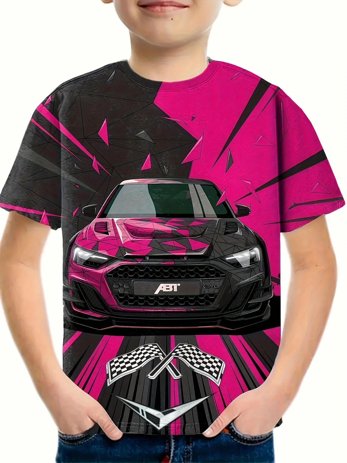 Fashion Racing Car Pattern 3d Print Boys Creative Men T Shirt Casual Short Sleeve Crew Neck Tees Tops Kids Clothes Summer