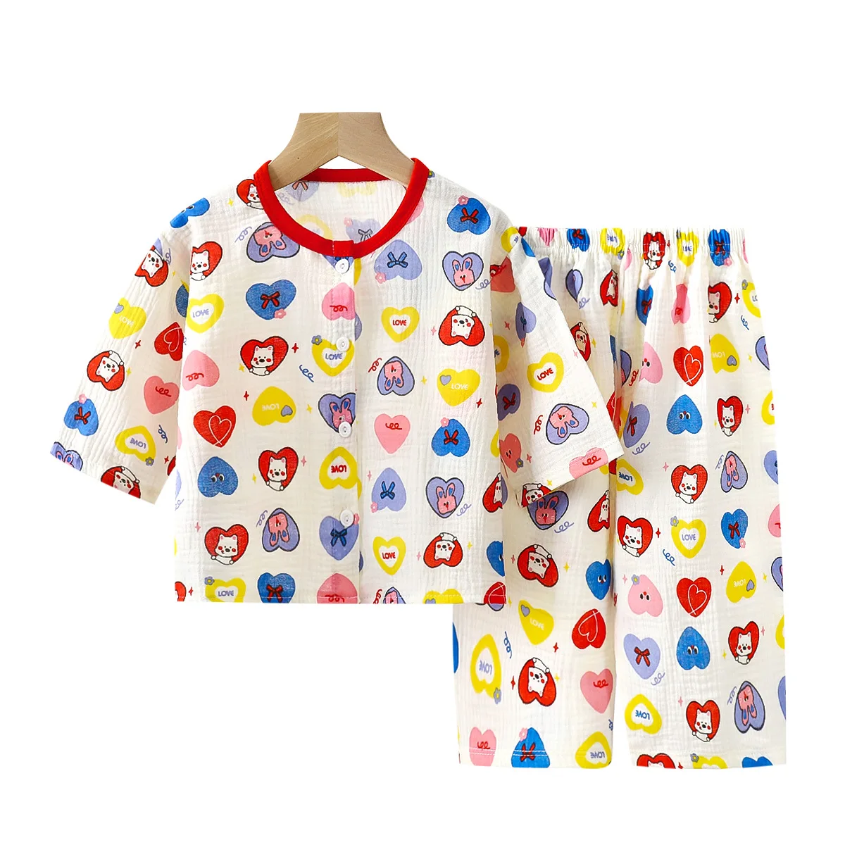

Kids Summer Thin Pajamas New 2025 Boys Girls Cartoon Print Cotton Yarn T-shirts Tops + Pants Pyjamas Baby Casual Clothing Sets