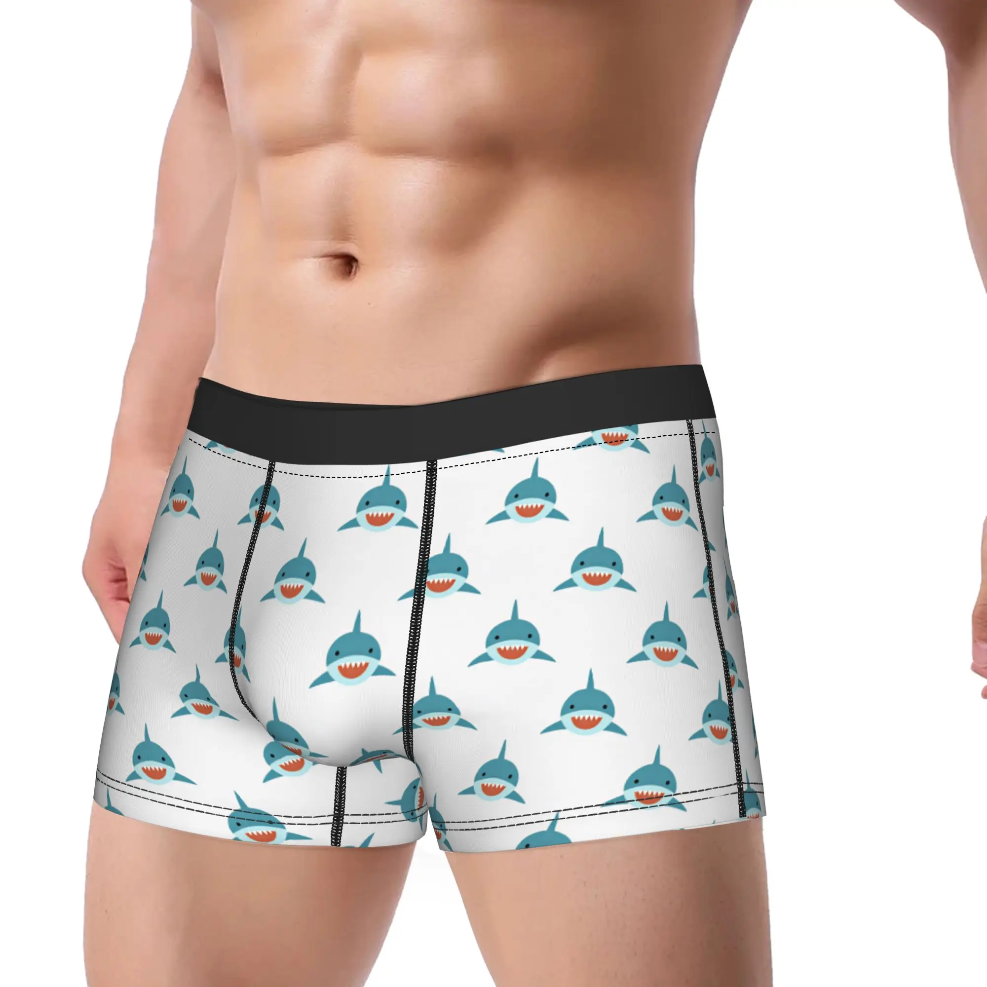 Cute Cartoon Shark Face Seamless Pattern Underwear  Male Panties Custom Funny Boxershorts Trenky Boxer Brief Big Size