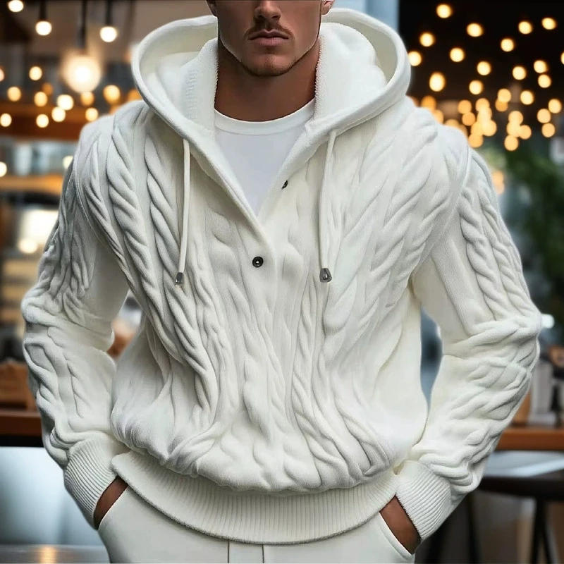 

New Men's Knitted Pullover Sweaters White Casual Loose Hooded Drawstring Sweater Coats Thick Warm Tops Autumn Winter Sweatshirts
