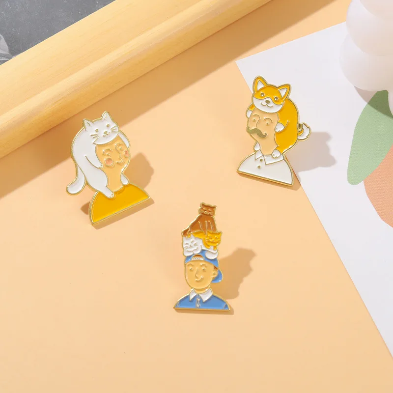 Cat Mom Dad Animal Enamel Pins Custom Cute Pets Cats Dogs Nurturance Series Brooch Lapel Badge Cartoon Jewelry Gift for Friend