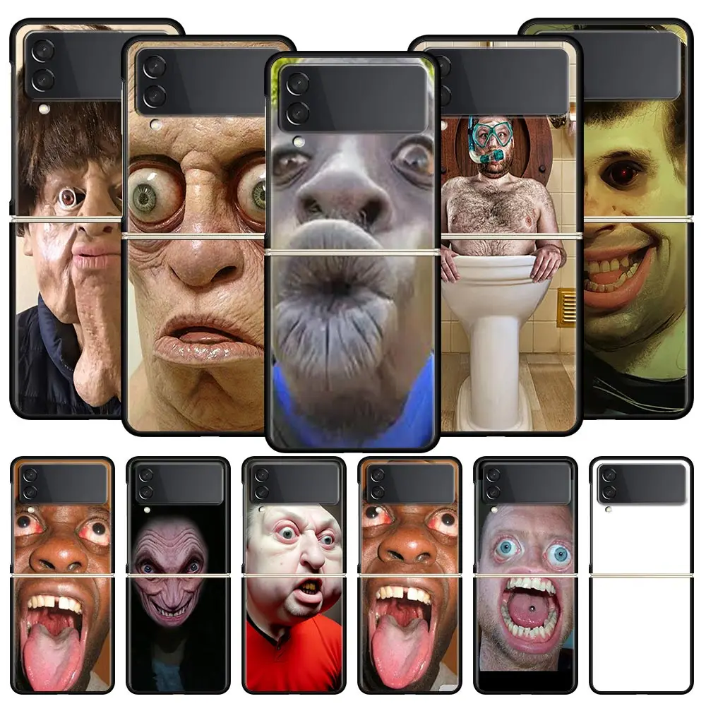 Hard PC Phone Case For Samsung Galaxy Z Flip 7 6 5 4 Black For Galaxy Z Flip 3 Foldable Shockproof Capas Ugly Man Funny Fundas