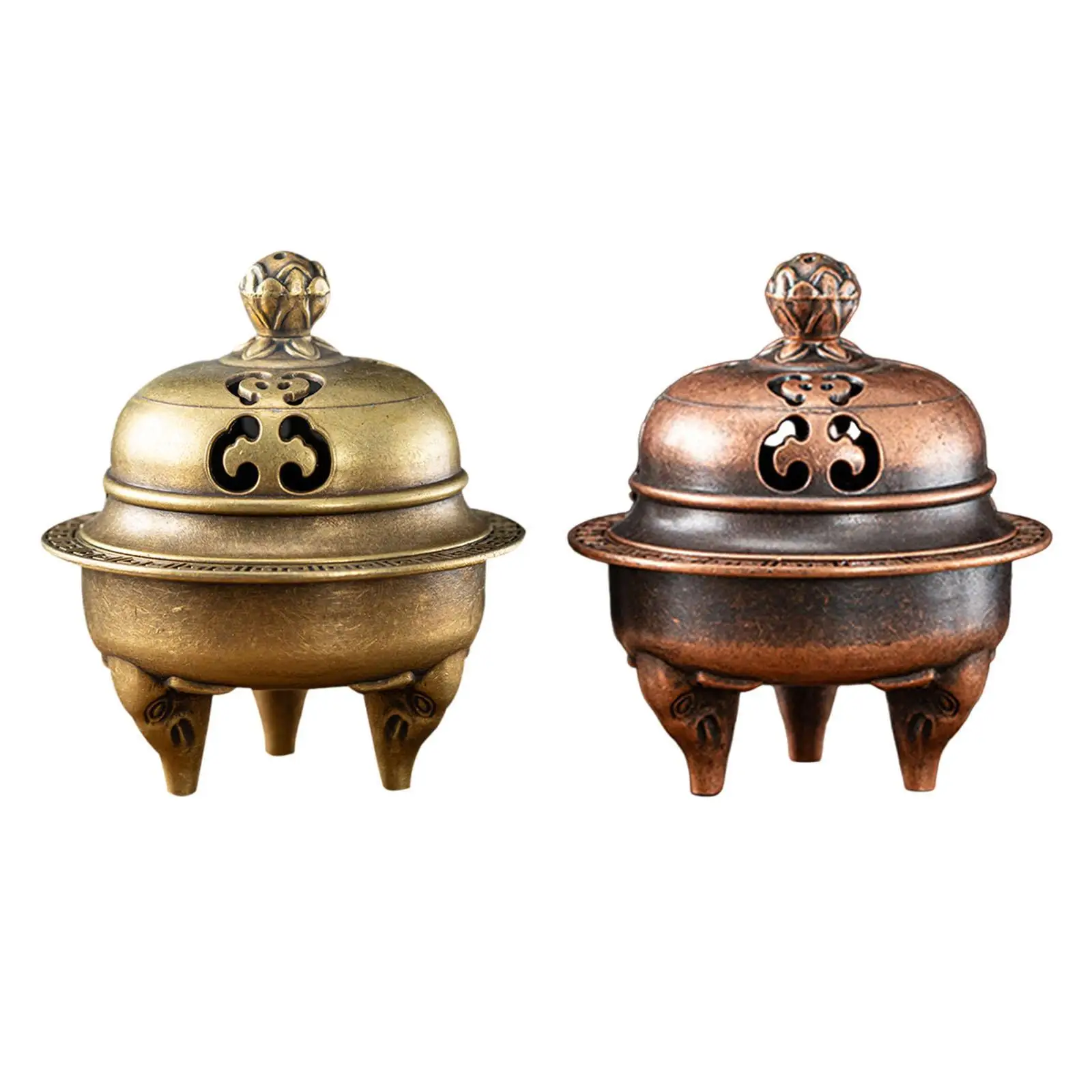 Incense Burner Incense Holder Elephant Foot Lotus Design Hollowed Out Round Metal Small for Tea House Home Bedroom Decoration