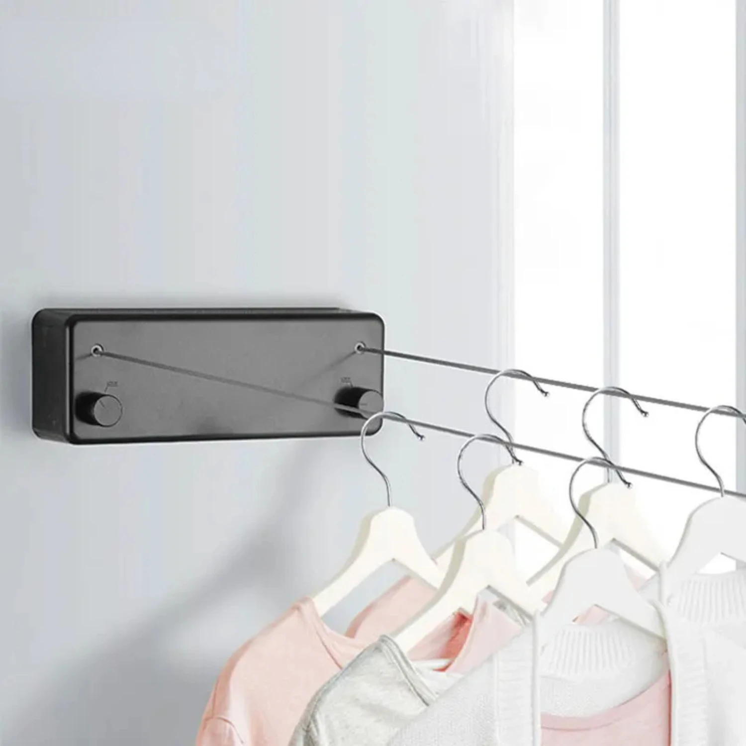 

Retractable Clothesline Laundry Line with Adjustable Stainless Steel Double Rope,Wall Mounted Space-Saver Drying Line