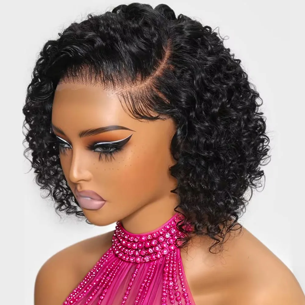 

Wear Go Deep Wave 7x5 Glueless Bob Wigs Ready to Wear Human Hair No Glue Water Curly Lace Front Wigs PrePlucked Pre Cut Lace Wig
