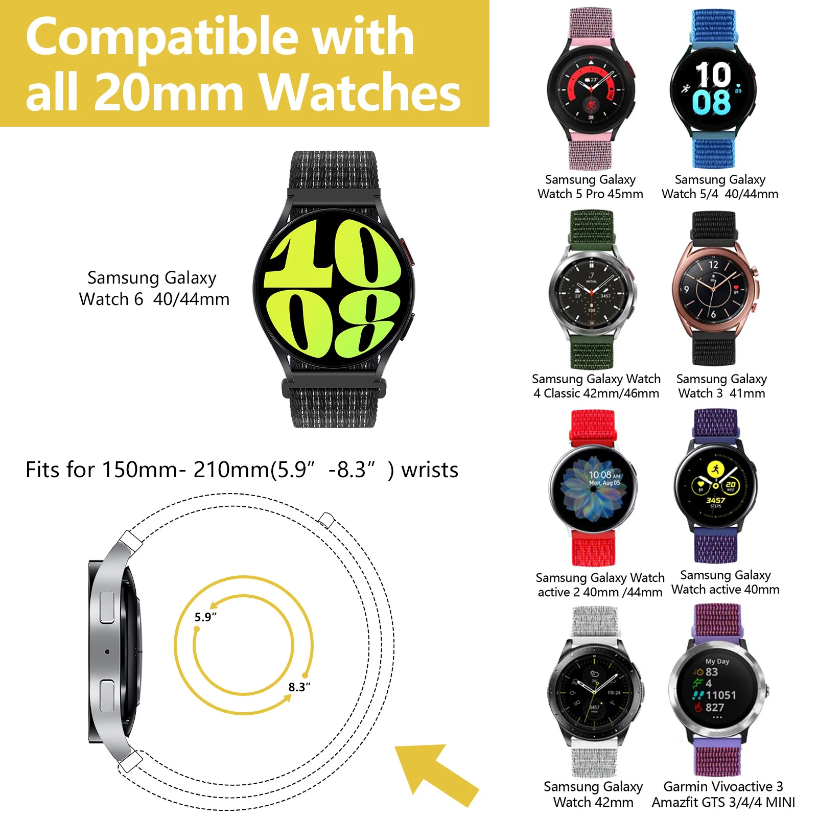삼성 갤럭시 시계 7/6/5/4 용 22mm 20mm 스트랩 44mm 40mm/클래식 42 46mm/액티브 2/기어 S3 팔찌 correa watch 5 pro 45mm