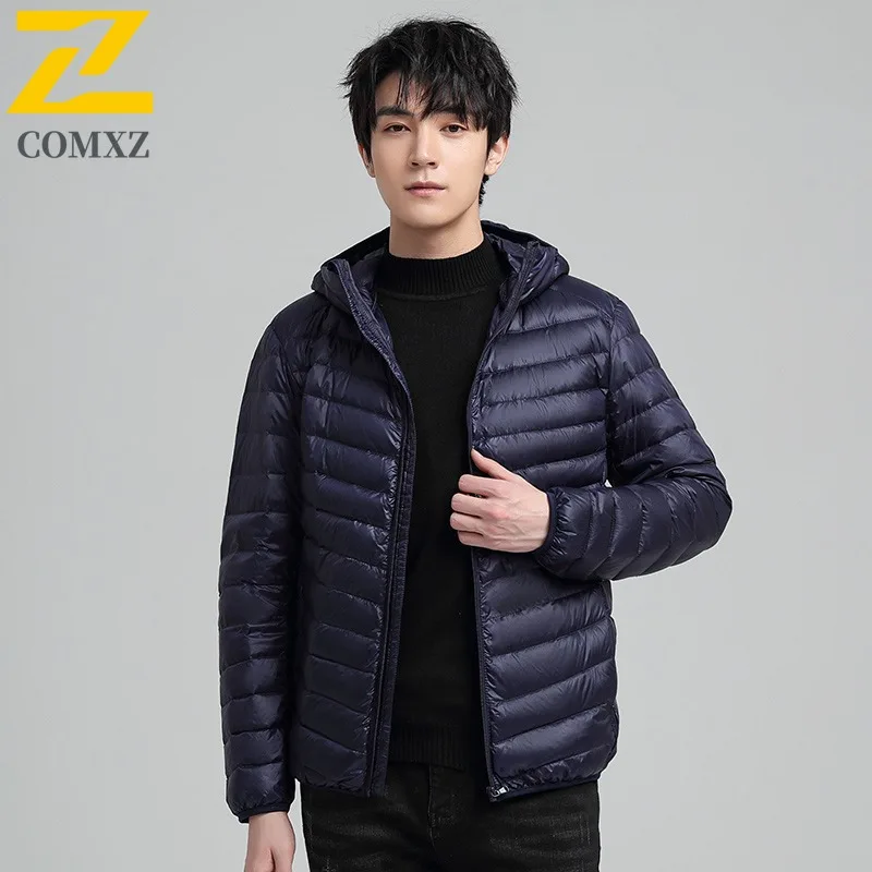 

COMXZ 2025 Новинка для мужчин, 50% белый утиный пух, однотонная рабочая одежда, хлопковая куртка, повседневная универсальная легкая теплая зимняя верхняя одежда