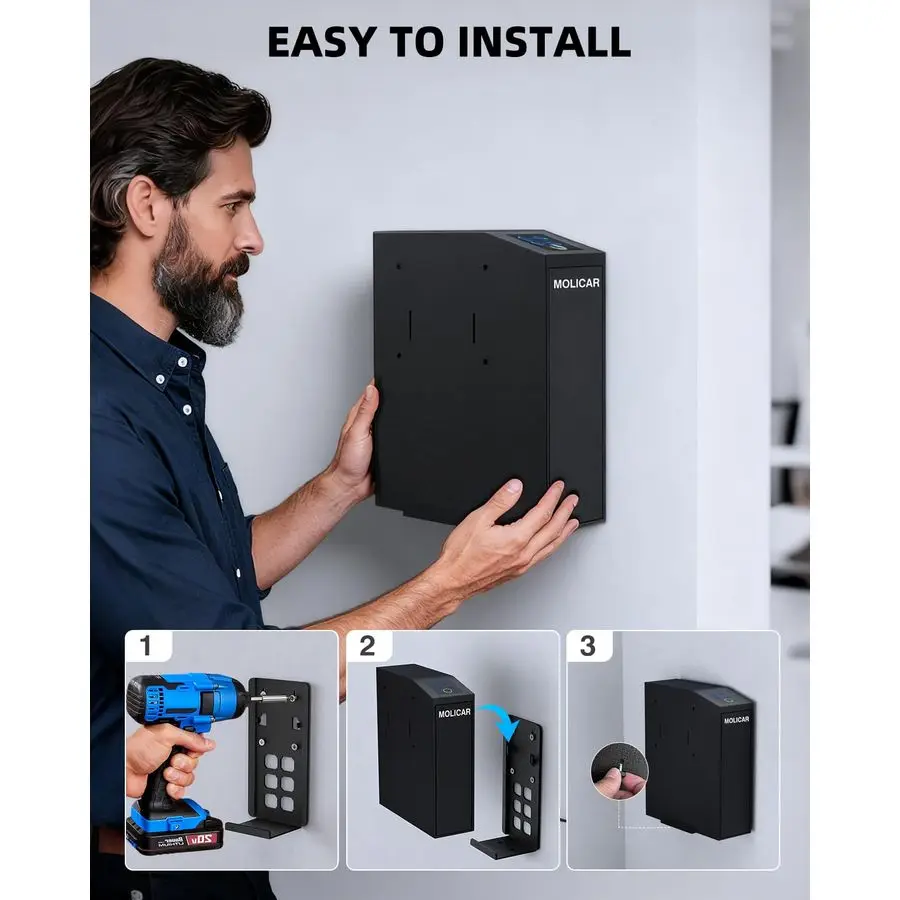 آمن للمسدس لبصمة الإصبع 3 طرق للوصول السريع، آمن للمسدس المنزلق، صندوق قفل مسدس مثبت على السرير لمنضدة الليل والسرير والمكتب، #5