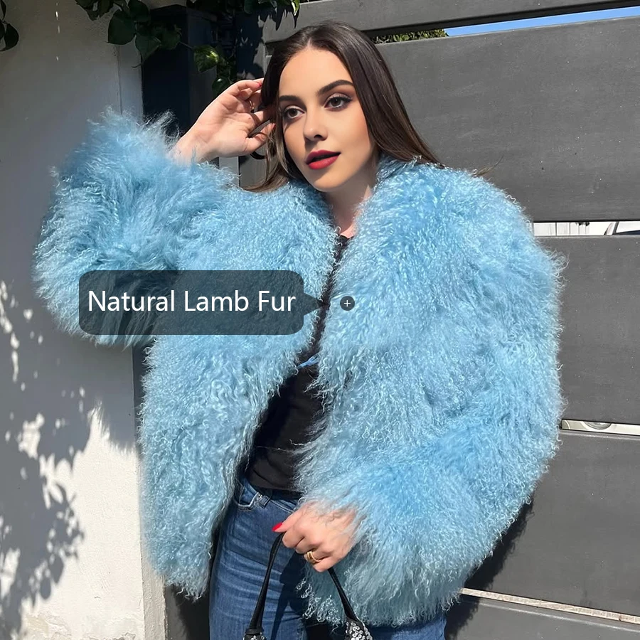 천연 양털 모피 코트 몽골 양털 재킷 티베트 양털 칼라 트렌디 명품 여성 겨울 재킷
