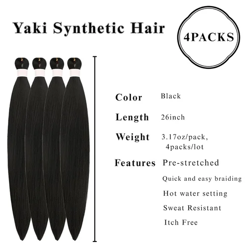 Imagen 2 del producto Pelo bohemio negro para trenzar trenzas bohemias de ganchillo pelo trenzado preestirado para trenzas bohemias sintéticas sin nudos