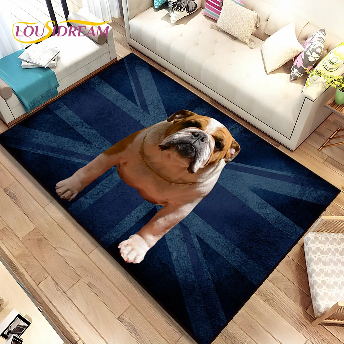 만화 프렌치 핏불 강아지 애완 동물 공간 러그, 홈 거실 카펫 러그, 어린이 침실 소파 현관 매트 장식, 미끄럼 방지 바닥 매트